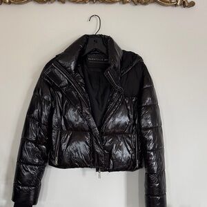 bagatelle Glossy Black Cropped Puffer Jacket